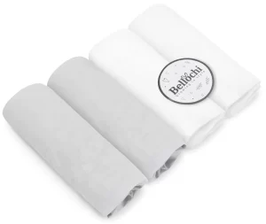 Lot de 4 draps-housses pour couffin Twinux 70×25 cm, gris et blanc