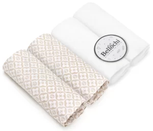 Jumeaux 4 pc draps ajustés pour couffin Twinux 70×25 cm, beige et blanc