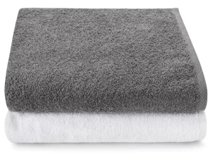 Ensemble de 2 serviettes de bain Parama de grande taille 150×100 cm en blanc et gris, 500 g/m²