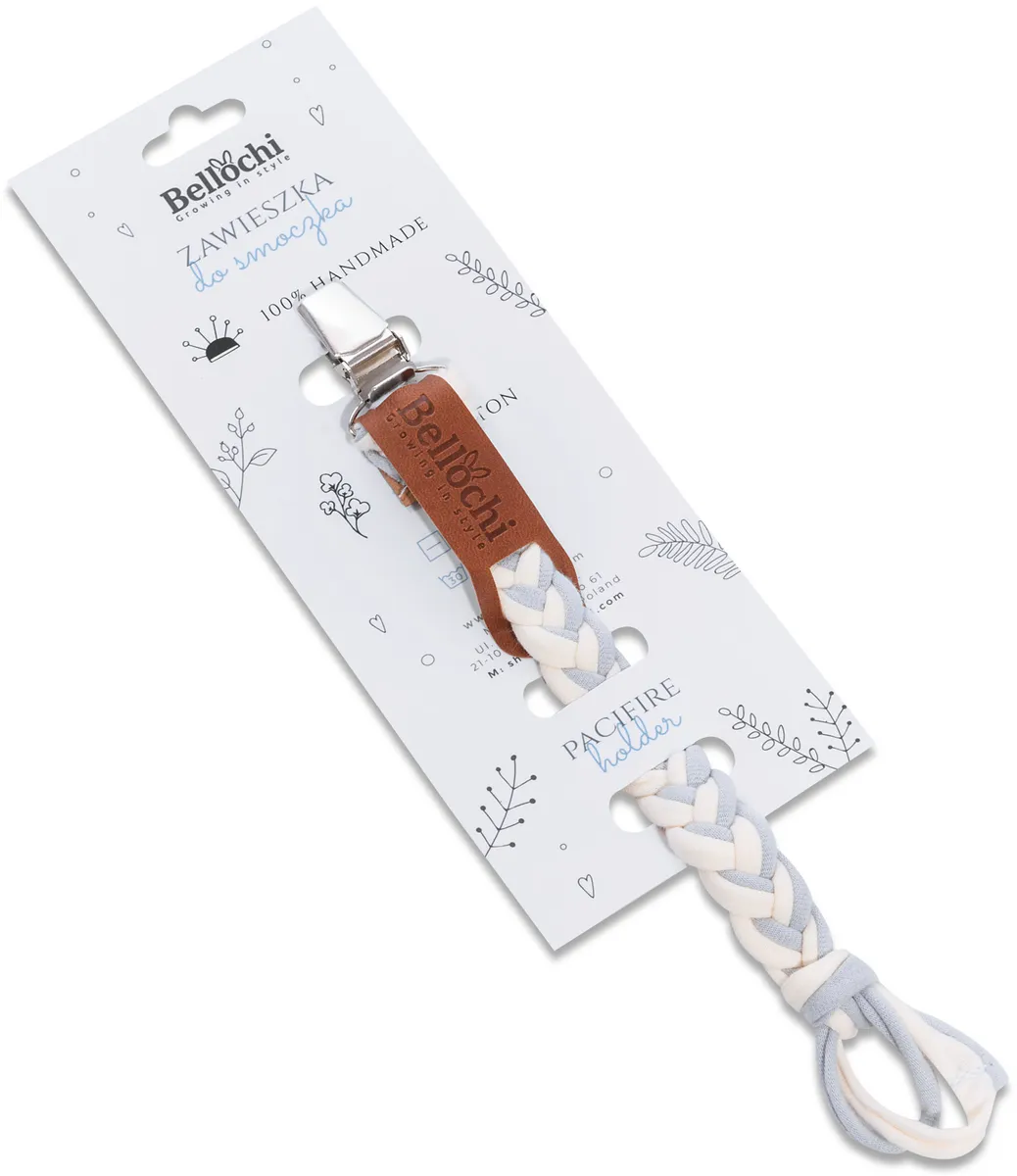 Zawieszka warkoczykowa do smoczka szaro-biała