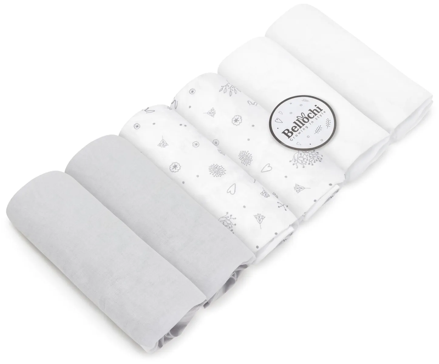 Pack de deux draps housse pour couffin Twinux 70×25 cm, gris, blanc, avec ornements