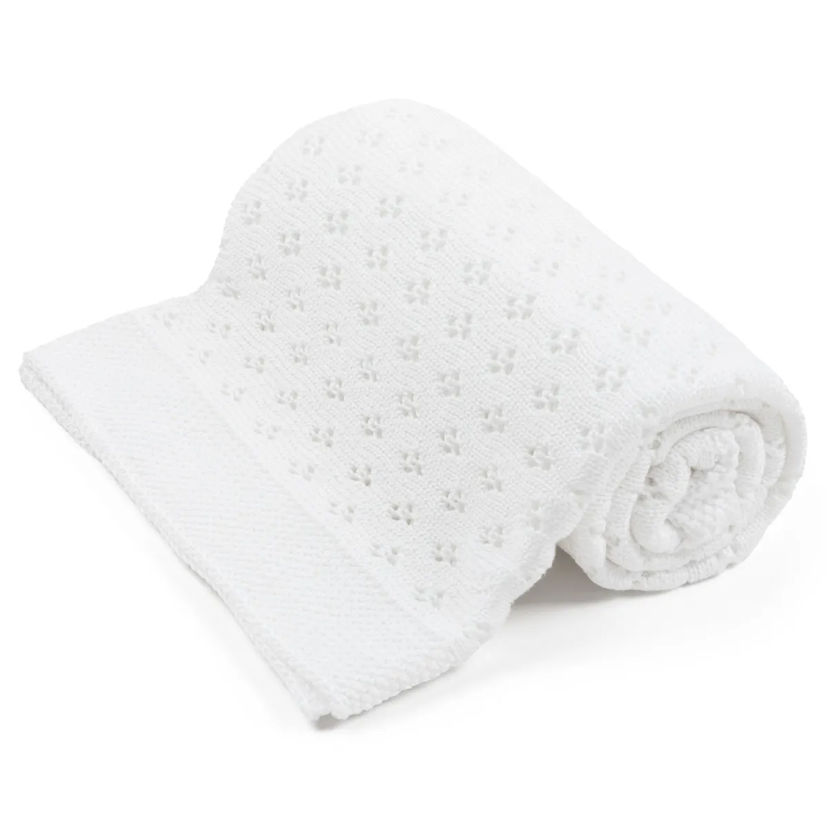 couverture en bambou ajourée 100×80 cm bianchi – blanche 100% fil de bambou