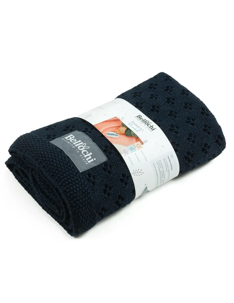 couverture en bambou ajourée 100×80 cm blue marino – bleu foncé 100% fil de bambou