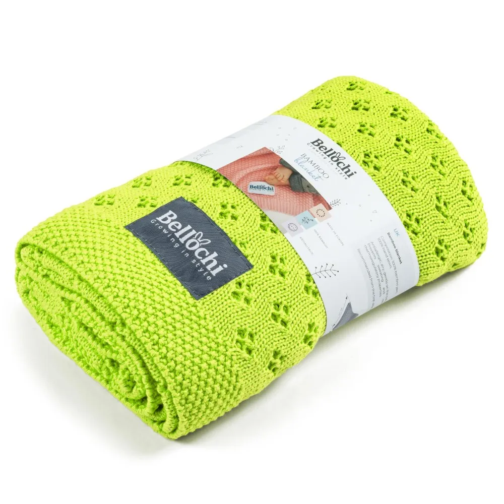 Couverture en bambou ajourée 100×80 cm citron vert 100% fil de bambou