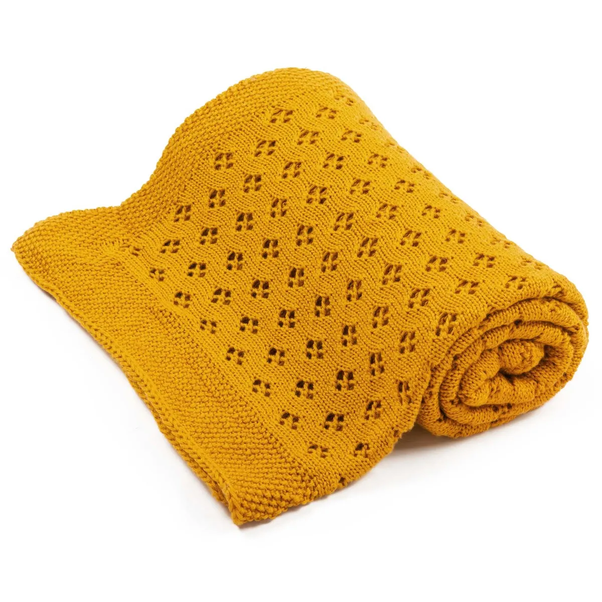 couverture en bambou ajourée 100×80 cm jaune musta 100% fil de bambou