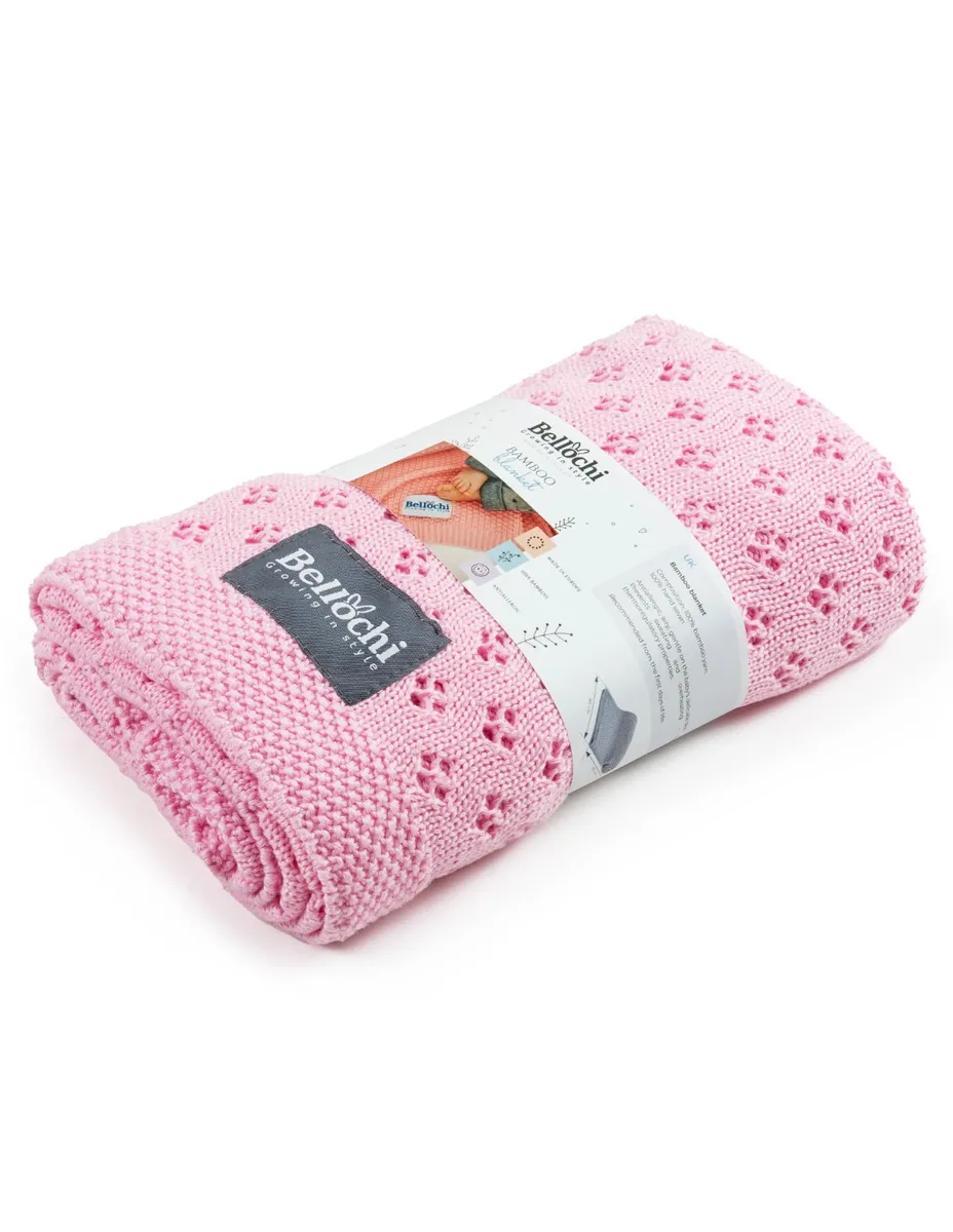 couverture en bambou ajourée 100×80 cm rose 100% fil de bambou