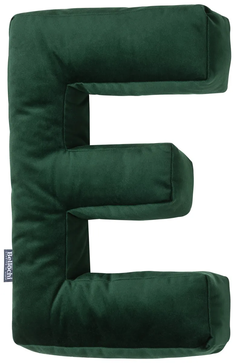 Coussin décoratif en forme de lettre ‘E’ de couleur vert foncé