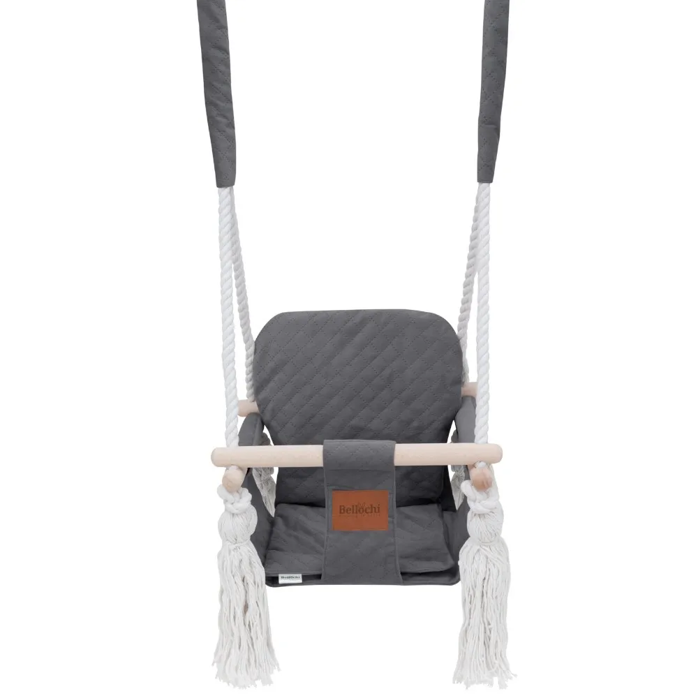 Balancelle pour bébé en velours, balançoire en bois pour enfants de 1 à 3 ans, gris