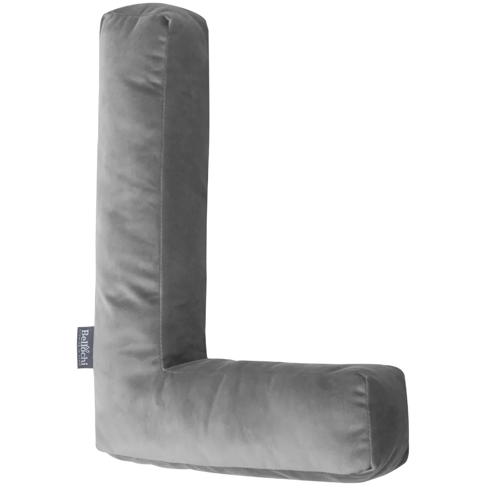 Coussin lettre en velours décoratif en forme de L, gris foncé