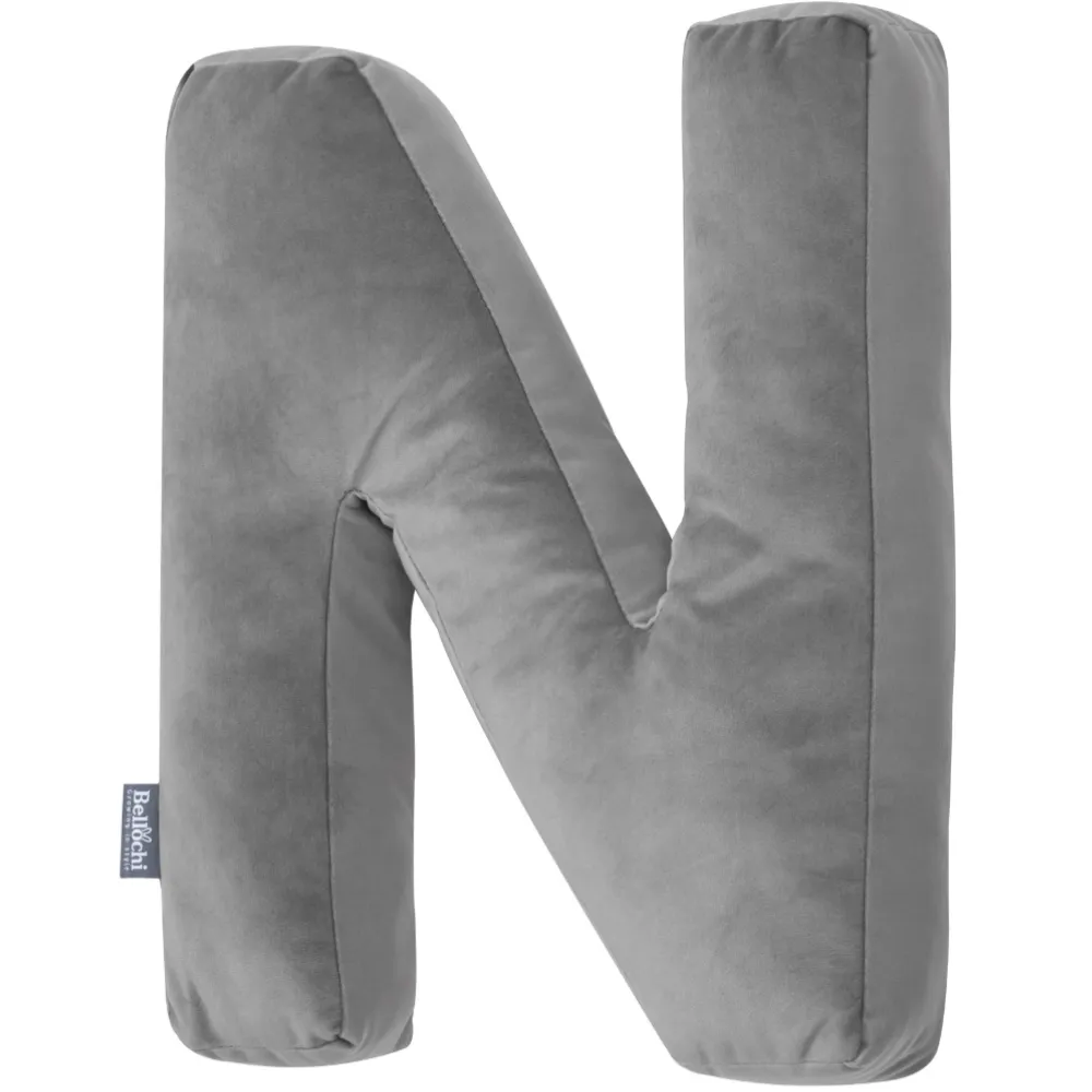 Coussin lettre N décoratif en velours gris foncé