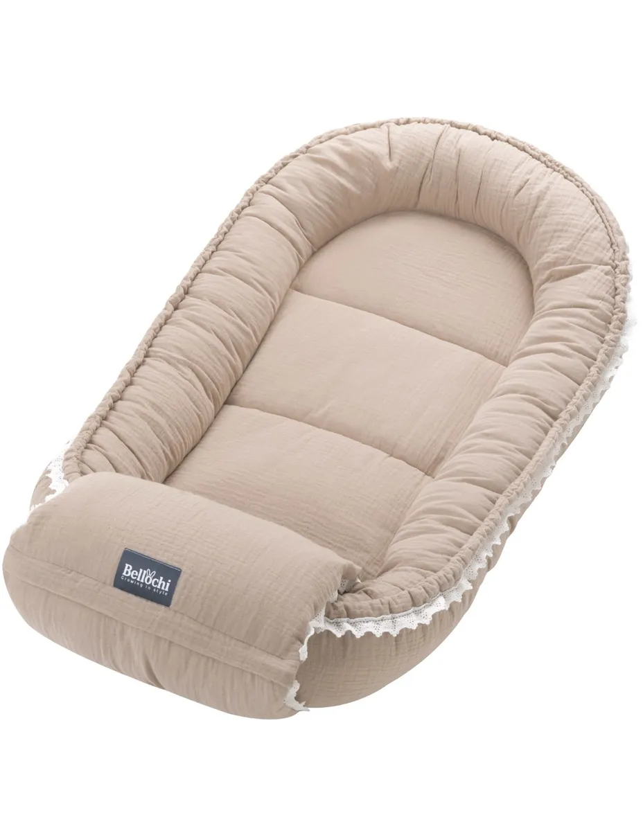 Nid pour bébé 100×60 cm Muslin Cuddly Beige avec enveloppe multifonctionnelle