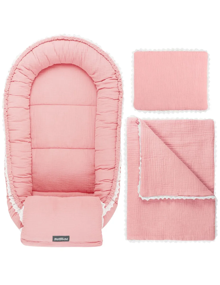 ensemble nid pour bébé 100×60 cm Cuddly Muslin Rose ensemble de douche de bébé avec écharpe multifonctionnelle ensemble nid pour bébé 100×60 cm Cuddly Muslin Rose ensemble de douche de bébé avec écharpe multifonctionnelle