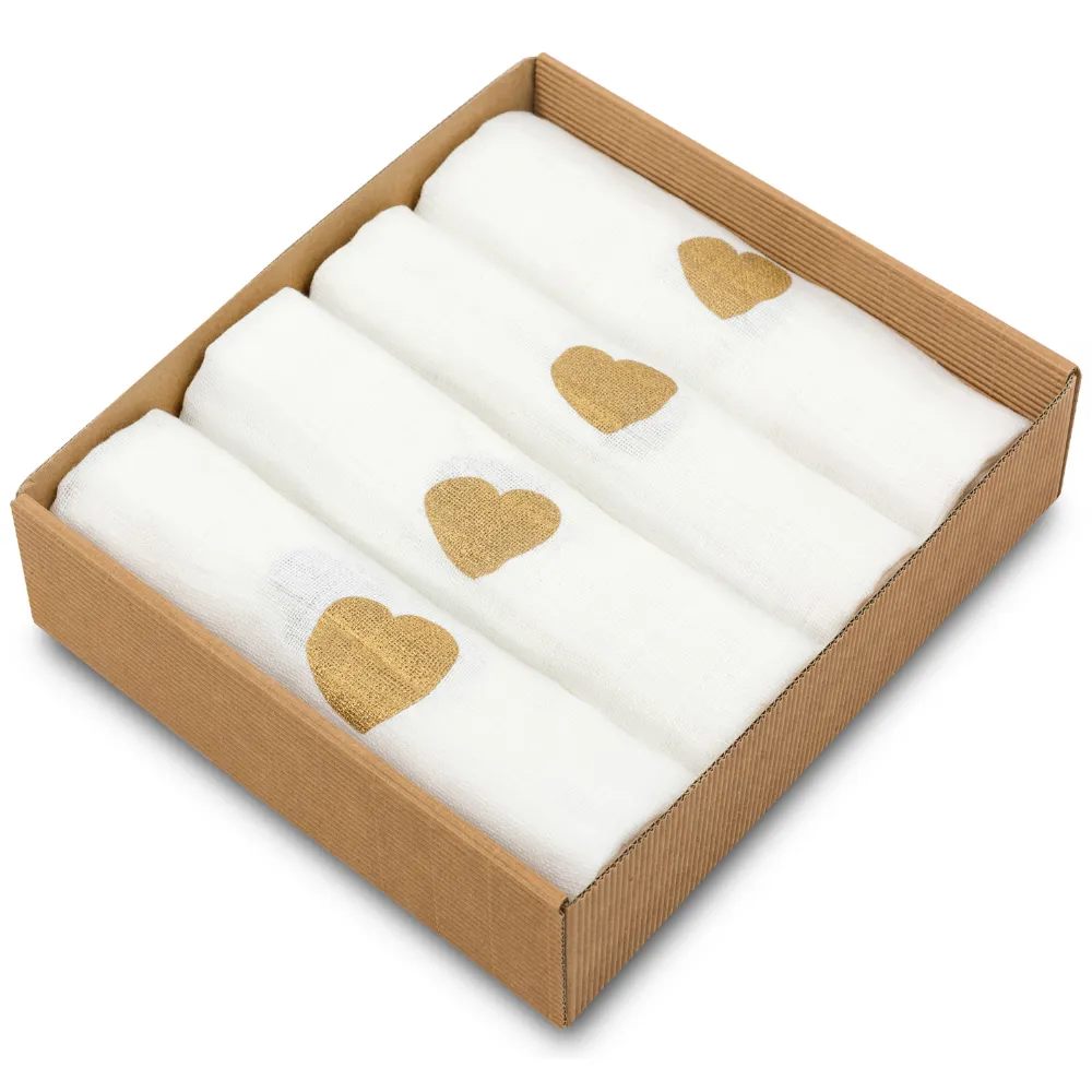 Ensemble de 4 pièces de Langes en Mousseline de LUX – golden heart
