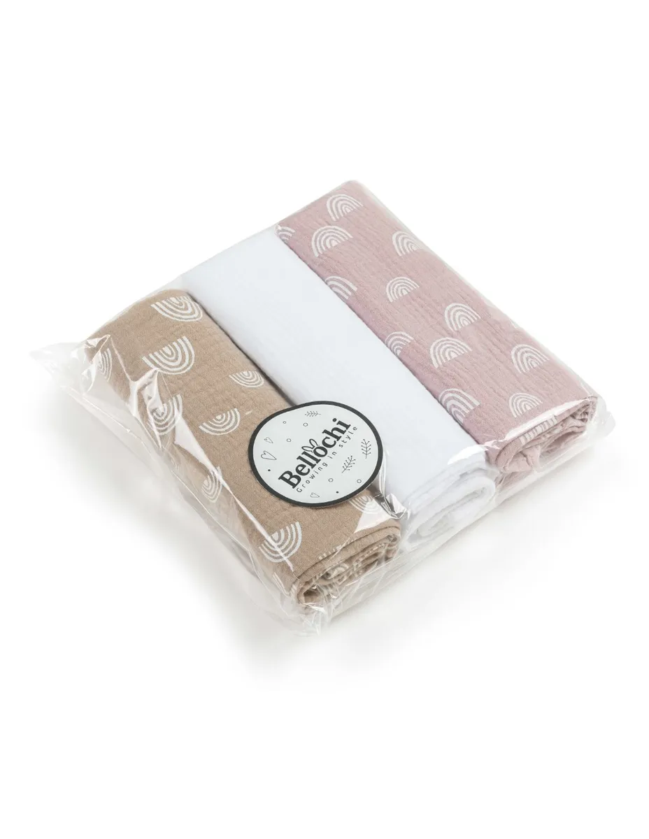 Ensemble de 3 carrés de mousseline 60×80 cm rainbow