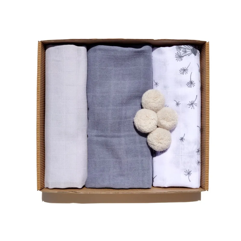 Ensemble de 3 pièces de Langes en Mousseline grey set