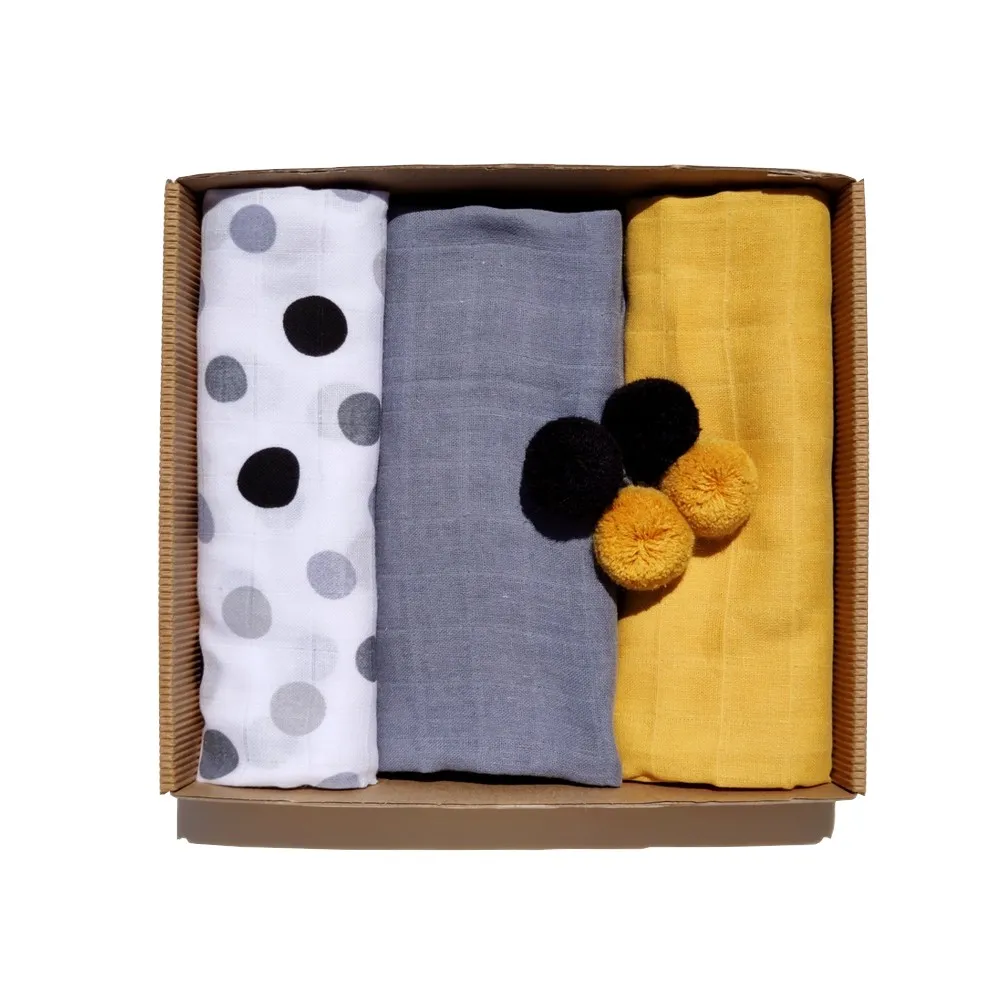 Ensemble de 3 pièces de Langes en Mousseline musta set