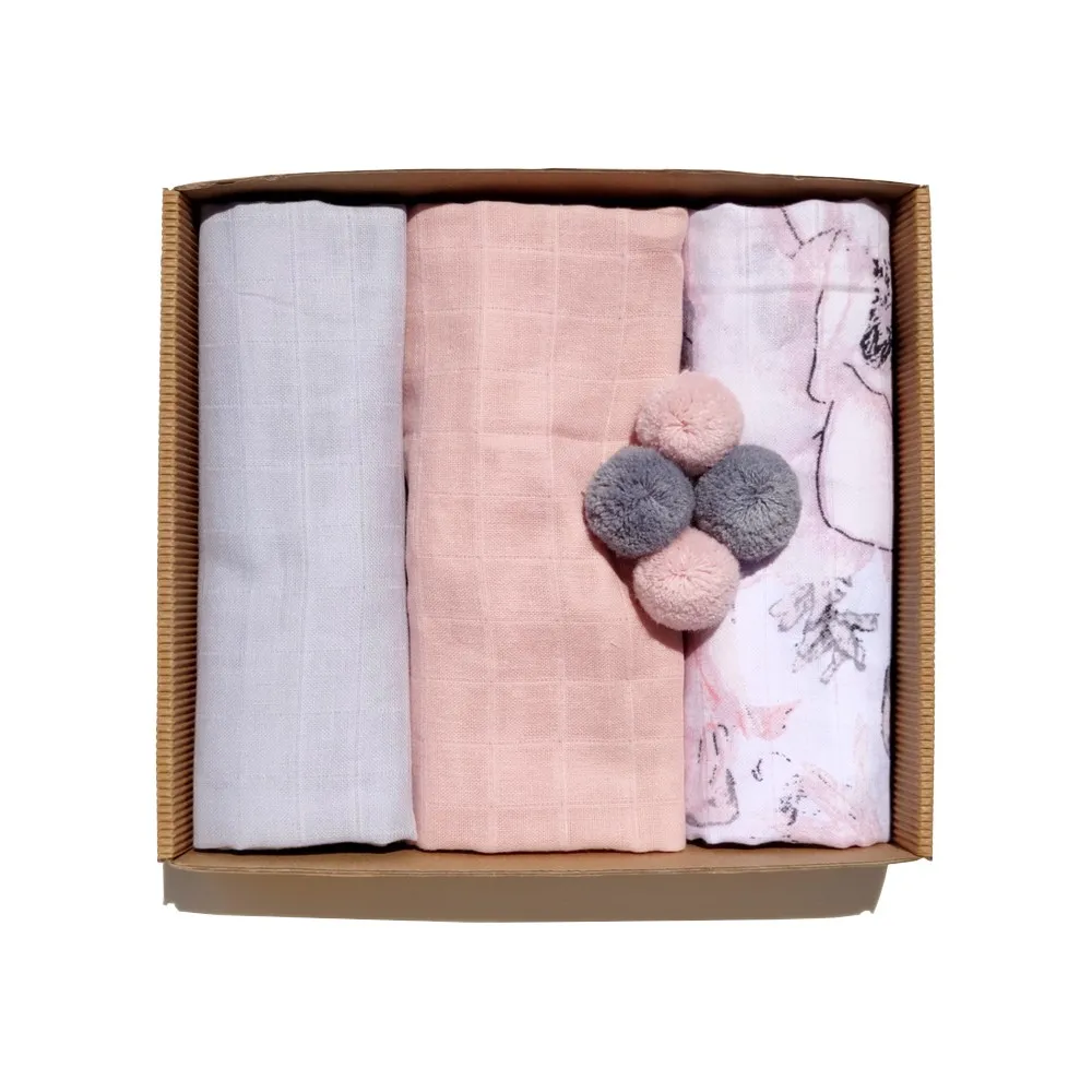 Ensemble de 3 pièces de Langes en Mousseline pink – rose