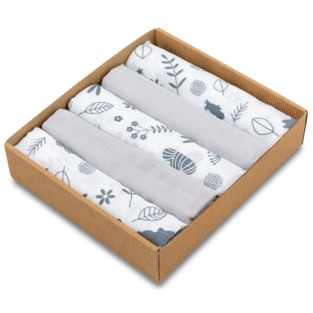 Ensemble de 5 pièces de Langes en Mousseline Secret Forest 60×80 cm