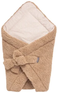 Couverture d’emmaillotage pour bébé de 75×75 cm, doudou luxueux en peluche couleur brun teddy