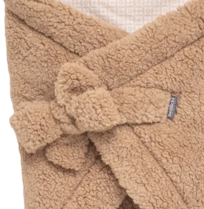 Couverture d’emmaillotage pour bébé de 75×75 cm, doudou luxueux en peluche couleur brun teddy